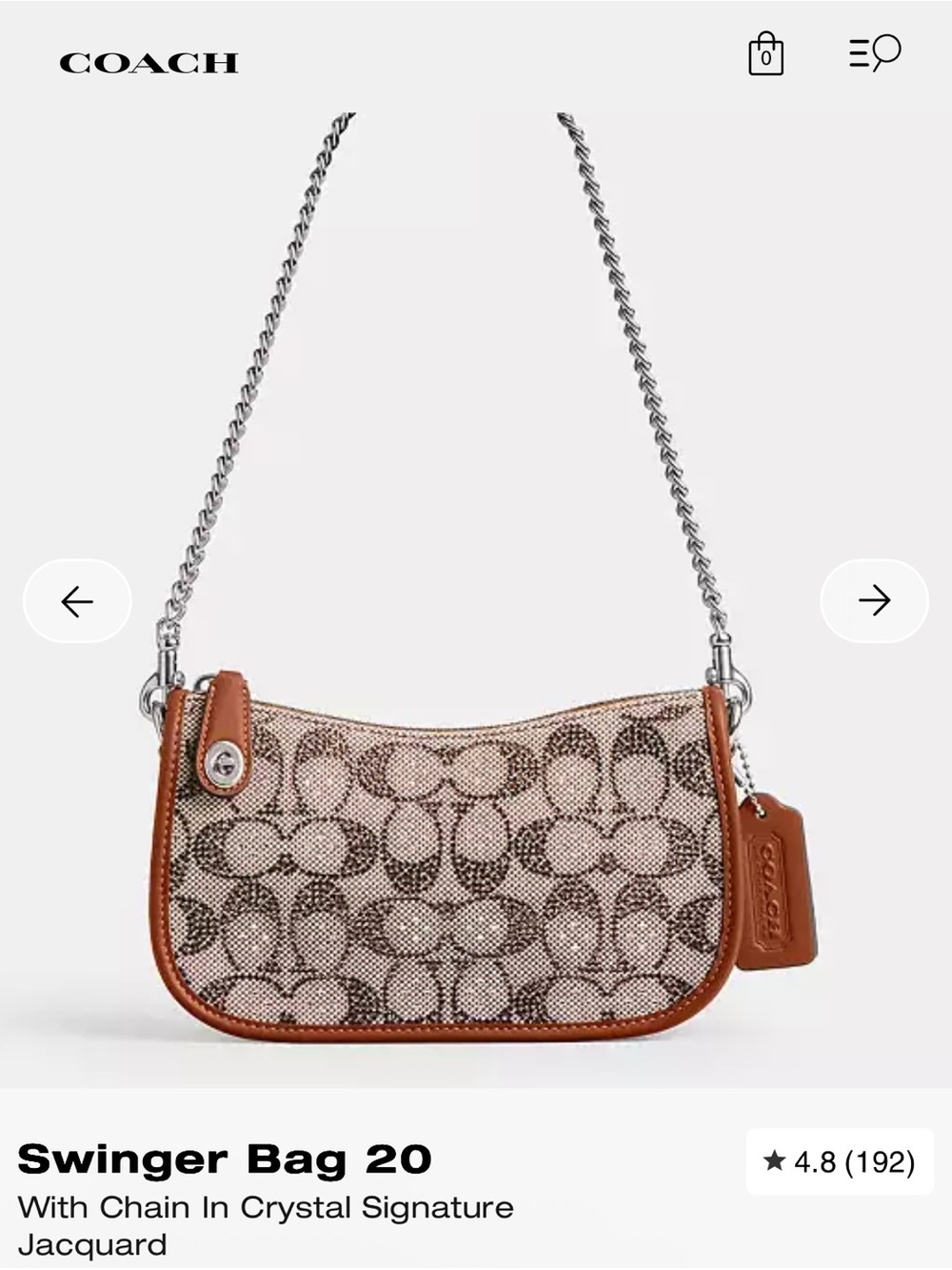 💯 Authentic Coach Swinger 20 Crystal Jacquard Shoulder Bag Burnished Amber NWT✨